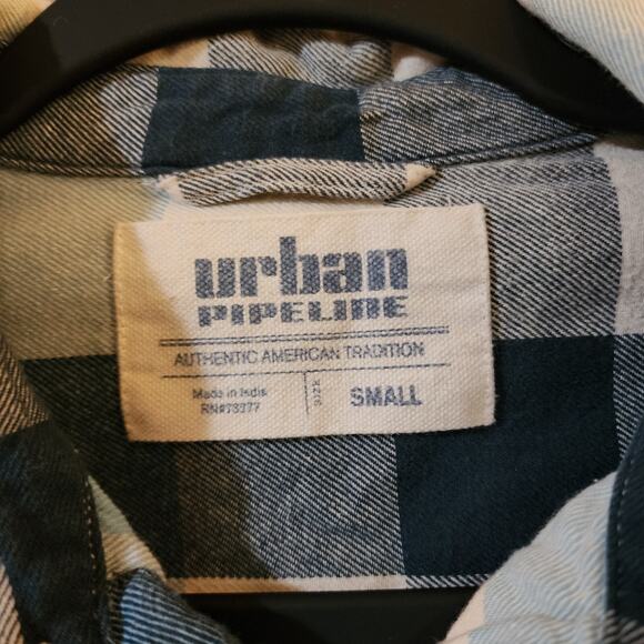 Urban Pipeline Mens Flannel Shirt Size S Blue White Check Long Sleeve Button Up - Picture 7 of 11